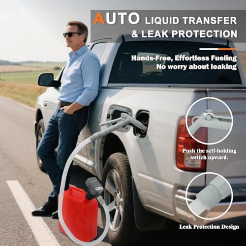 Gas Can Fuel Pump Portable - Gifts for Men, Fast 3.2 GPM Flow Rate, 51” Flexible Intake Hose, Tank Adapter, for Gasoline, Kerosene, Diesel, Non-Potables Gray - Thumbnail 6