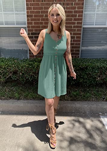 BTFBM Summer Dresses for Women 2026 Casual Spring Clothes Sleeveless Crewneck Beach Vacation Outfits Mini Flowy Sun Dress(Buttons Fruit Green, Large) - Thumbnail 5