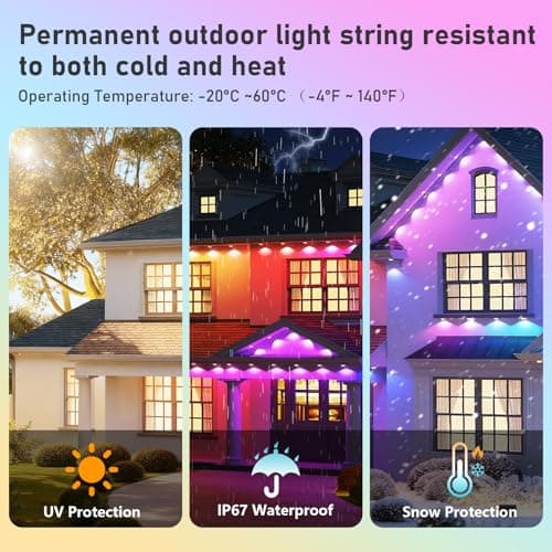 AHAWILL 100FT Christmas Permanent Outdoor Lights,RGB Eaves Lights with App & Remote Control,DIY Multi-Color Scene Modes,IP67 Waterproof,Outdoor Strings for House,Holiday Decorations for Christmas - Thumbnail 5