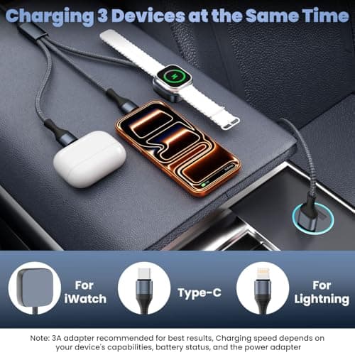 Firsting Travel Essentials,3 in 2 USB C Cable for Watch Charger/iPhone 17 Charger Cable Designed for iWatch Chargers, Multi Charging Cable Compatible with iPhone 17-11/iWatch 11-1/ultra/se 6FT - Thumbnail 2