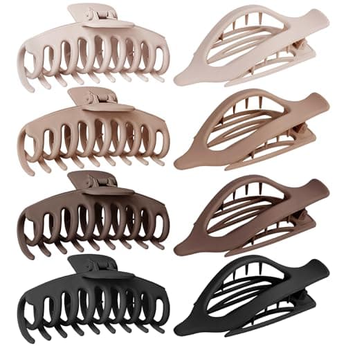 GIRLOLIIAR Flat Hair Claw Clips: 8 Pack 4.3 Inch Neutral Matte French Concord & Large Round Claw Clips Set for Women with Thick/Thin Hair, Non-Slip Extra Hold Jaw Clips for Lay Down/Drive/Daily Use - Image 1