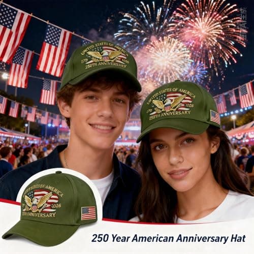SOIMOE 250 Anniversary USA Hat for Men Women,Eagle Printed Adjustable Baseball Cap,Patriotic 250th Gift for Husband,Veteran(Green) - Thumbnail 5