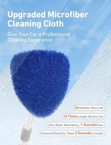 AstroAI Windshield Cleaner Tool, Car Interior Detailing Cleaning Kit with Extendable Handle and 4 Upgraded High-Density Reusable Microfiber Pads, Auto Glass Wiper Brush Kit for Cars, Blue, 15.9in-21in - Thumbnail 4