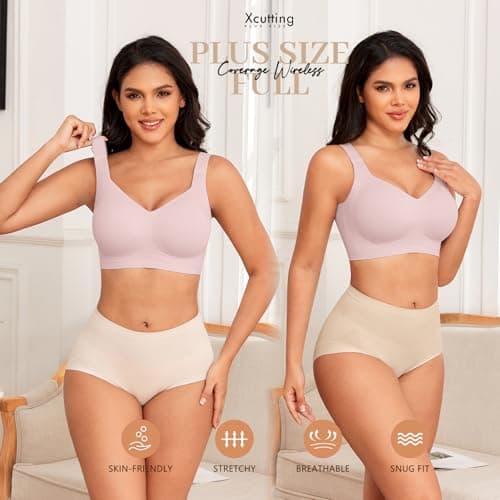 Xcutting Soft Sleep Wirefree Bras for Women Full Coverage No Underwire Wireless Bralette Comfortable Sports Bras for Sagging Breasts Padded Plus Size Bra (Pink,4X-Large) - Thumbnail 2