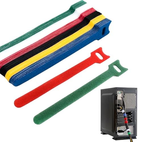 60PCS Reusable Cable Ties Hook and Loop Straps, 6 Inch Colored Cord Ties Cable Management Cord Organizer for Desk Wire Organizers for Power Electronic Cords Charging Computer Cables - Image 1