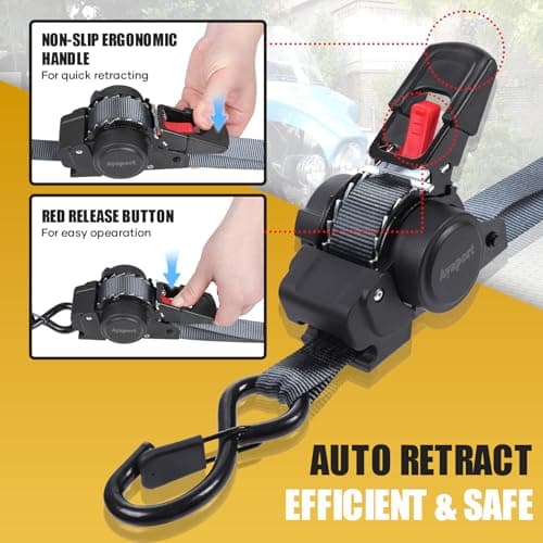 Ayaport Retractable Ratchet Straps 1in X 12ft(2PK)-1500lb Break Strength, Heavy Duty Ratchet Straps Self Retractable Tie Downs with Soft Loops for Motorcycle, Dirt Bike, Cargo, Truck Accessories - Thumbnail 2