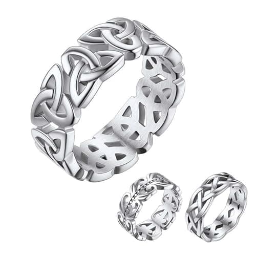 Bestyle Celtic Knot Band Rings for Men Women, Stainless Steel Irish Finger Ring Viking Wedding Bands Jewelry Gift Wedding Promise (14-Stainless Steel-Style03) - Image 1