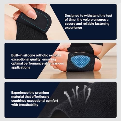 Fit Geno Arch Support Braces for Plantar Fasciitis Relief - Adjustable Compression Bands with Gel Pads, Non-Slip Design for Flat Feet, High & Fallen Arches - Thumbnail 4
