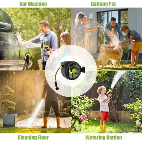 Aokia Retractable Garden Hose Reel, 1/2 in x 100 ft Wall Mounted Heavy Duty Garden Hose Reel with 9 Patterns Nozzle, Any Length Lock, Auto Return System and 180°Swivel Bracket - Thumbnail 4