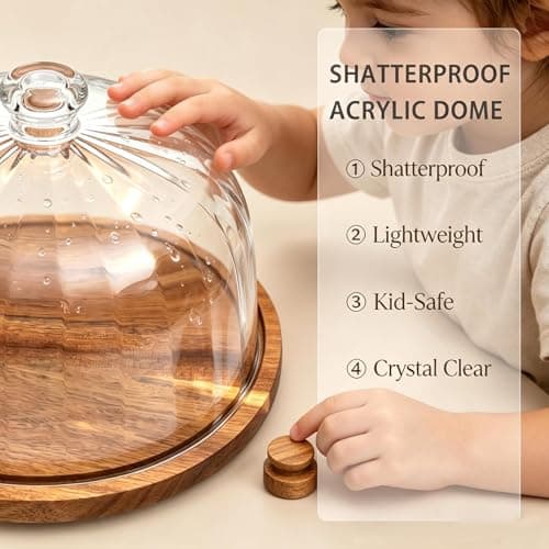 cutesun Cake Stand with Lid, Rotating Cake Stand with Lid & Dome, 11.8'' Acacia Wood Shatterproof 10.4'' Acrylic Cake Display Stand for Wedding, Birthday, Parties - Thumbnail 3
