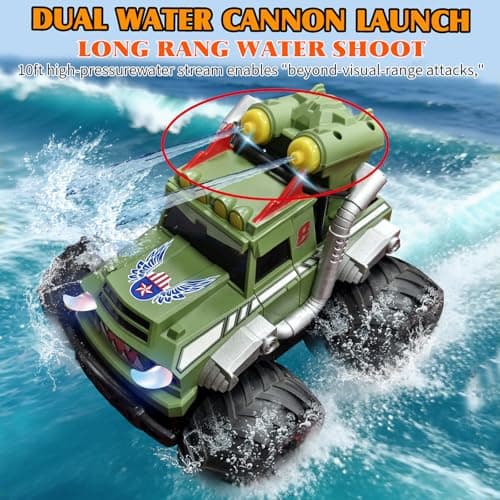 Dual Remote Control RC Car with Magic Gesture Wristband & 40+ Min Play, 1:18 Fully Submersible Waterproof All Terrain 4WD Monster Truck, Amphibious Toy Crawler Gift for Boys Girls Ages 6-12-Green - Thumbnail 5