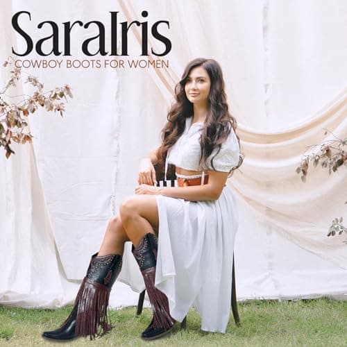 SaraIris Women's Black Cowboy Boots Fringe Boots Knee High Cowgirl Boots Chunky Heel Western Boots Buckle Strap Fashion Pointed Toe Pull On Tassel Boots for Women Size 7.5 - Thumbnail 2