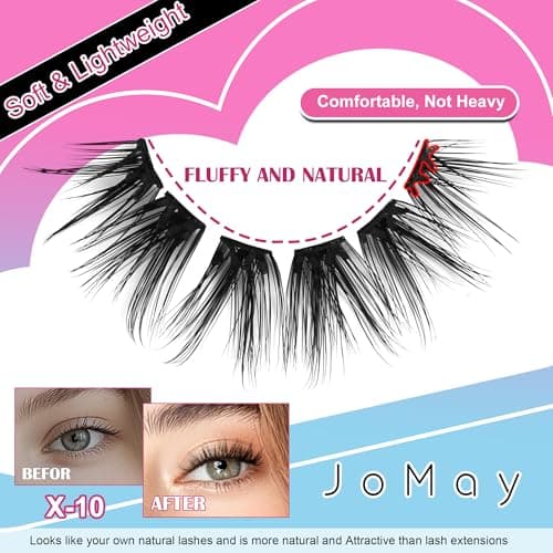 JoMay Self-Adhesive Eyelashes, Press on Lashes No Glue Needed, Glueless Pre-Glued D Curl Cluster Lashes for Beginners, No Residue, Pre-Separated L/R Eye, 1-Step DIY, 120PCS (X10) - Thumbnail 2