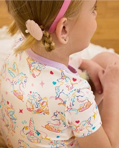 babee Reshinee Bamboo Viscose Toddler Unicorn Girls Kids Pajamas Short Sleeve Summer Cool Snug fit Pjs 18M-24M 2pcs - Thumbnail 6