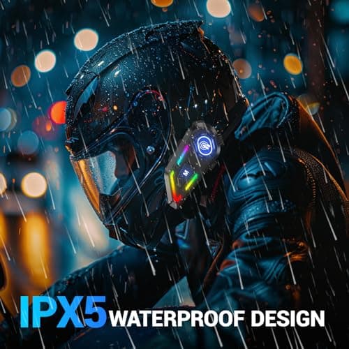 Helmet Bluetooth Headset with RGB Lights for Riders, Helmet Speakers with Dual Mics, Hands Free Calling/Music/IPX5/Noise Cancellation/Wake Up Siri/Multipoint Connection, Compatible with All Helmets - Thumbnail 4