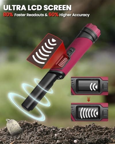 DR.ÖTEK Metal Detector Pinpointer, IP68 Fully Waterproof Underwater Pinpointer Metal Detector with LCD Screen & LED Light 360° Accurate High-Sensitivity Detection, Handheld Wand for Adults & Kids, Red - Thumbnail 3