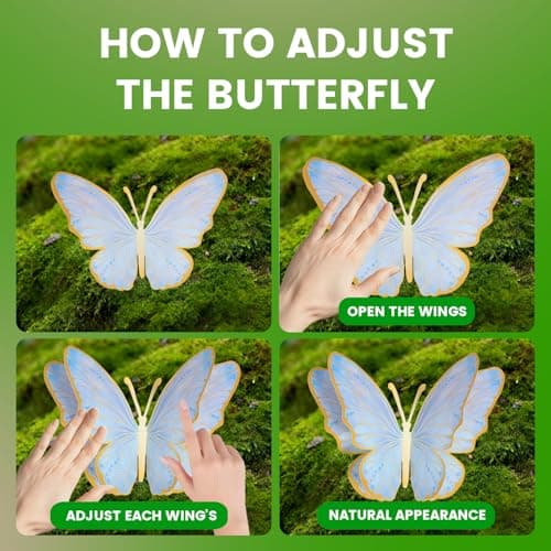 Giant 3D Metallic Gold Butterfly Wall Decor, 10"-20" Oversized Hollow-Out Paper Butterflies for Wedding Backdrop, Storefront Display & Luxury Nursery Art (Blue) - Thumbnail 4