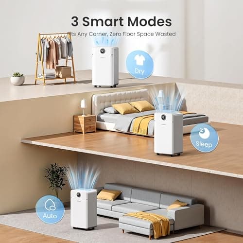 CHIVALZ 1500 Sq.Ft Dehumidifier for Basement with Drain Hose Max 25 Pints, Dehumidifiers for Home, Bedroom, Bathroom, Quiet, Intelligent Humidity Control, 3 Modes, 24H Timer, White 1Pack - Thumbnail 4