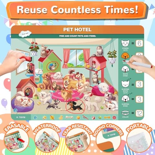 Search and Find Books for Kids 3-5, Reusable Preschool Learning Activities, Perfect Road Trip Essentials, Educational Toys, 28 PCS Busy Books for 3 4 5 6 Year Old Boys Girl Christmas Birthday Gifts - Thumbnail 6