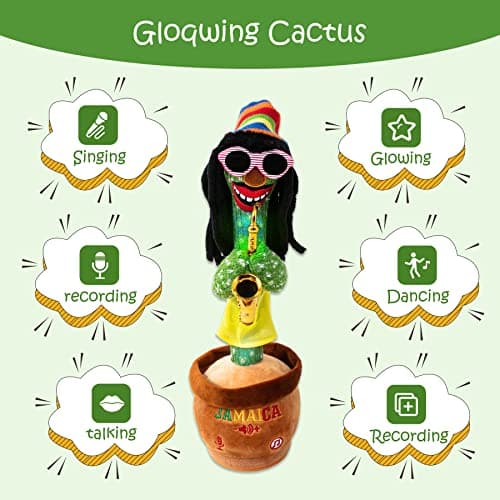 MIAODAM Dancing Cactus, Talking Plush Toy with Funny Style 270 Degree Rotation for for Baby Boys and Girls, Singing Baby Toy Repeats What You Say Colorful Glowing Singing Cactus Toy - Thumbnail 4