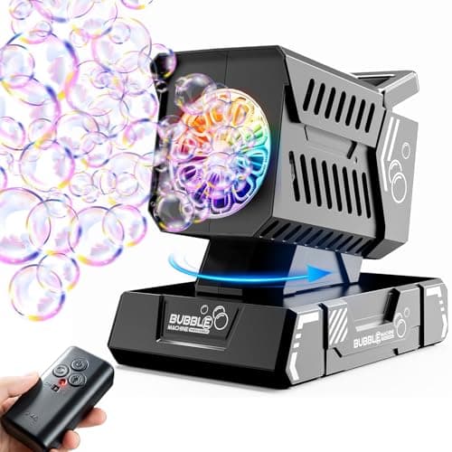 SHCKE Rotating Bubble Machine Remote Control,Automatic Rotation & 11 RGB Lights, 1800mAh Rechargeable Battery, USB-C Charge,Big Bubbles for Kids,Weddings, Birthday Parties, Outdoor Activities - Image 1