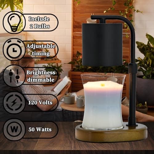 Candle Warmer Lamp Timer - Birthday Gifts for Women Mom, House Warming Gifts New Home Decor, Modern Farmhouse Decor, Candle Warmer for All Jar Candles with 2 Bulb Black - Thumbnail 4