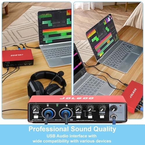 USB Audio Interface, Red 24-Bit/192kHz Plug & Play Sound Card for Recording – XLR/Line In, Headphone Out, Low Latency, Compatible with PC, Mac, Smartphone - Thumbnail 3