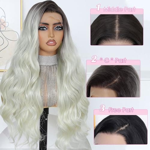 Ruiieea Synthetic Lace Front Wig, 13x4 Lace Front Wig Body wave, Blonde Lace Frontal Wig for Women Glueless Daily Use 26 Inch Black to Blonde - Thumbnail 4