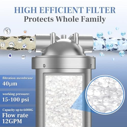 OEMIRY Whole House Water Filter, Stainless Steel Filter Housing, 10"x4.5" Sediment Filter Pre-Filtration System for Well or City Water, 1" or 3/4" NPT Port, 1 Filter - Thumbnail 3