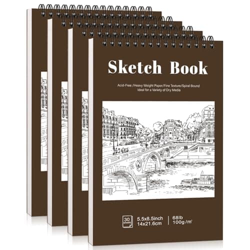 4 Pack Small Sketch Books, 5.5 x 8.5 Inch Mini Sketchbook, 68lb/100gsm Spiral Bound Small Sketch Pad, Acid Free Art Supplies Drawing Painting Sketchbook for Kids, Beginners, Artists (Yellow-Brown) - Image 1