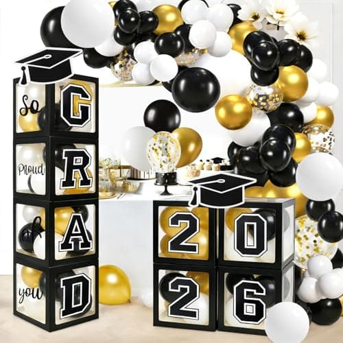 Graduation Decorations 2026 Graduation Party Decorations Set of 4 Boxes with 129pcs Balloons Arch Garland Kit Party Supplies for Any Grades Black