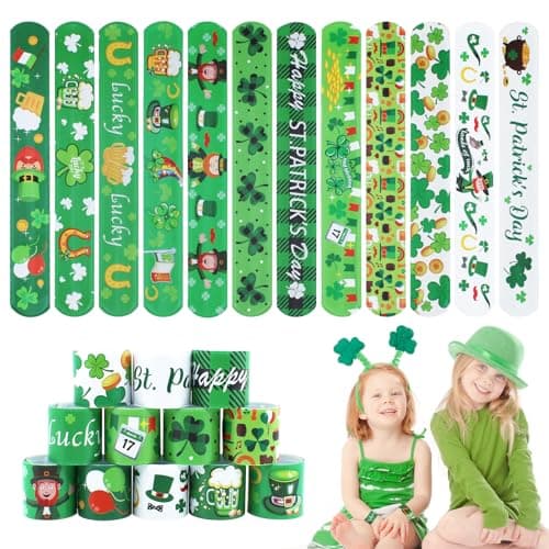 St. Patrick's Slap Bracelets for Kids 36PCS Bulk Shamrock Snap Bracelets St Patricks Day Party Favors Goodie Bag Stuffers Supplies St Patricks Day Accessories Treats Green Irish Gifts Toys for Kids - Image 1