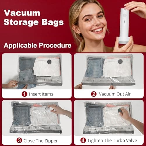 Vacuum Storage Bags with Portable Electric Pump,Space Saver Sealer Bags, Airtight Compression Bags for Clothes, Pillows, Comforters, Blankets, Bedding (12 Pack) - Thumbnail 4