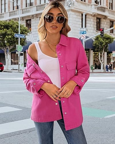 luvamia Womens Shacket Denim Women Pink Jacket For Oversized Jean Fall Pink Tops Dressy Casual Long Size Medium 8 10 (LV-LOW-788264V-F-M) - Thumbnail 6