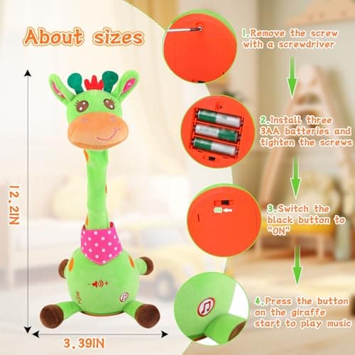 LUKETURE Dancing Talking Singing Green Giraffe Toy Stuffed Plush, Interactive Stuffed Animal Toy, Musical Giraffe Plush with Record & Repeat, Sings 10 Songs, LED Lights - Thumbnail 5
