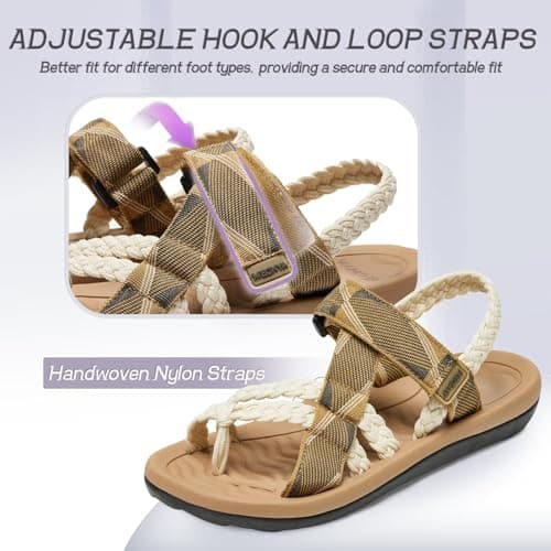MEGNYA Soft Camping Travel Summer Waterproof Walking Shoes with Arch Support for Women, Comfortable Casual Adventure Hiking Sandals Outdoor Water Lightweight Beige Size 10 - Thumbnail 5