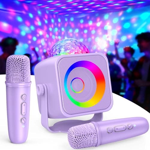 Karaoke Machine for Kids Girls: Birthday Gifts for 4 5 6 7 8 Year Old Girl Toys Age 4-12 Stand Karaoke Speaker with Disco LED Lights Portable Bluetooth Speaker with 2 Wireless Microphone Family Home - Image 1