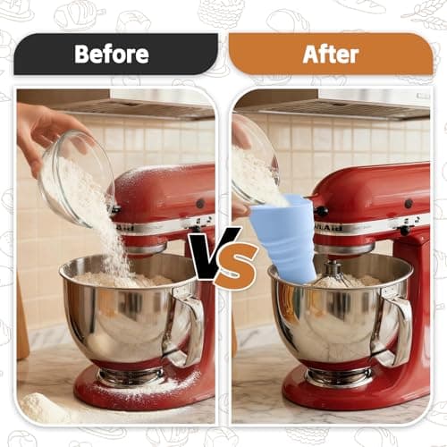 Flour Funnel for Kitchen Aid Mixer - Stand Mixer Attachment Compatible with (KSM150) 4.5-5 Qt Tilt-Head Mixers,Easy Pour Anti-Splash Baking Tool, Dishwasher Safe, for Egg Liquid and Both Flour -Blue - Thumbnail 3