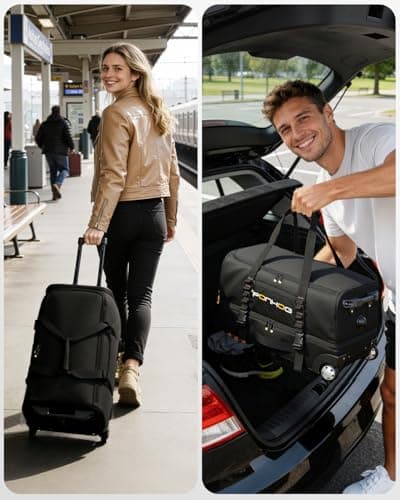 Ponhog 22 Inch Rolling Duffle Bag with Wheels for Men - Water Resistant Wheeled Duffle Bag for Weekend Travel & Overnight Trips, Black - Thumbnail 6