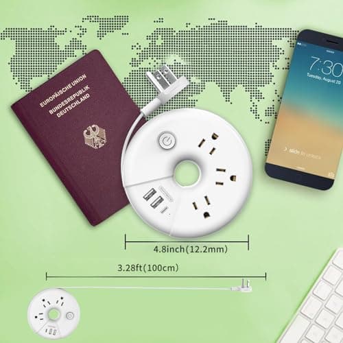 Travel Power Strip, NTONPOWER 3 Outlets 3 USB(1 USB C) Cruise Approved Power Strip, Short Extension Cord 3ft, Travel Essentials for Home, Hotels, Cruise Ship, Vacation, White, i-Donut - Thumbnail 2