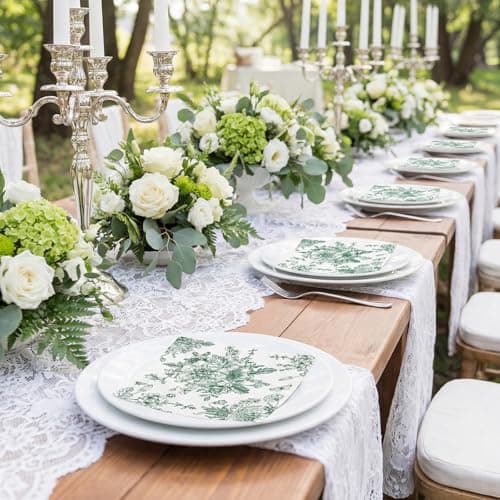 NatNarr 100 Pcs Floral Napkins, Green and White Toile Cocktail Napkins Vintage Flower Butterfly Design Chinoiserie Paper Napkin for Decoupage, St. Patrick's Day, Wedding, Bridal Shower, 5 x 5 Inch - Thumbnail 6