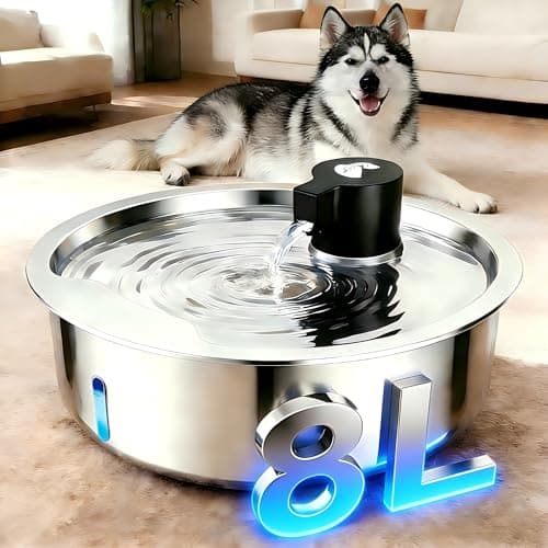 Dog Water Fountain, 8L Stainless Steel Dog Water Fountain for Large Dogs, Dog Water Bowl Dispenser, Super Quiet Pump and Replacement Filters for Cats and Dogs (Silver-8L+3Filters) - Image 1