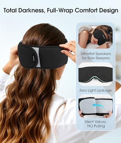 MUSICOZY Bluetooth Sleep Headphones, Wireless Sleep Mask with Bluetooth 5.4, Ultra-Thin Stereo Speakers, 14H Playtime, Comfortable Eye Mask for Side Sleepers, Travel & Relaxation Gifts for Men Women - Thumbnail 5