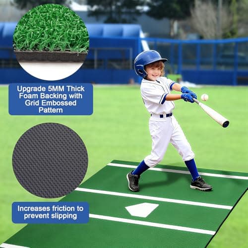 HOYWOUL Baseball Hitting Mat Batting Mat 6'x4' Baseball Home Plate Matt with Anti-Slide Bottom, Portable Batters Box Turf Mats Outdoor Indoor Batting Stance Practice Matt, Green - Thumbnail 4