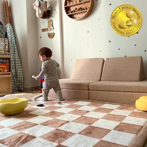 Hakuna Matte CloudSoft Baby Play Mat for Floor 60" x 80" Squares – Coral Velvet Memory Foam Rug for Crawling & Cozy Play – Non-Slip, Water-Resistant, Easy-Care Tummy Time Mat, Playmat for Playpen - Thumbnail 6