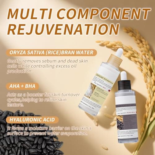 Black and White Rice Peeling, Soft Rice Exfoliating Face and Body, New glow rice Black and White Rice Exfoliant Duo Ampoule Set for All Skin Types, Gentle Peel & Deep Hydration 2 Pack (2.7 fl oz Each) - Thumbnail 2