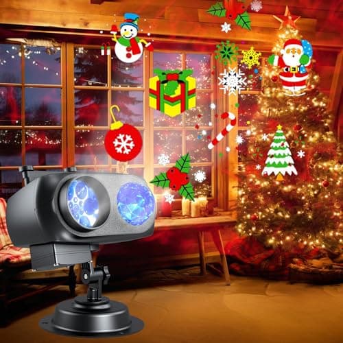 Christmas Projector Lights Outdoor - 2-in-1 HD Holiday Light Projector with Remote Control & Timer, IP65 Waterproof, 10 Slides & 10 Colors Ocean Wave Effects for Yard, Garden, House, Xmas Decorations - Thumbnail 4