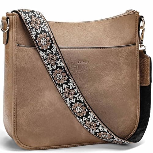 GEMIU Purses for Women Medium Crossbody Purse Crossbody Bags Leather Shoulder Bags with Guitar Strap Light Brown - Image 1