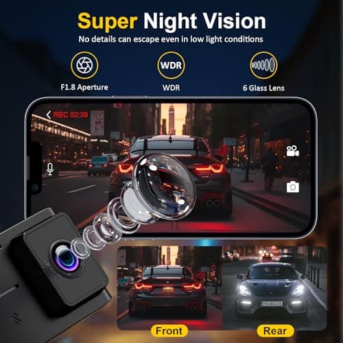 Dash Cam Front and Rear: 4K+2.5K Dual Channel Dash Cam-5GHz WiFi, GPS Dash Camera for Cars with 64GB Card, 2.0" IPS Screen, App Control,G-Sensor,Loop Recording,170°Wide Angle,Night Vision,Parking Mode - Thumbnail 6