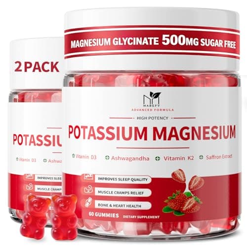 2 Pack Potassium Magnesium Gummies, Sugar Free Potassium Supplement Magnesium Glycinate 500mg, Ashwagandha, Vitamins D3, C, B6, Calcium & Zinc for Sleep, Leg Cramps & Muscle Relaxation-120 Count - Image 1